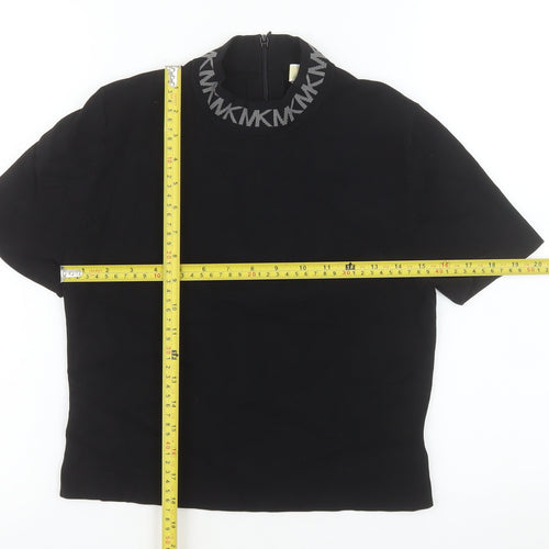 Michael Kors Women's Black Mock Neck Short Sleeve Stretch Top L