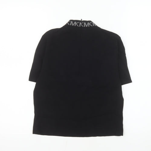 Michael Kors Women's Black Mock Neck Short Sleeve Stretch Top L