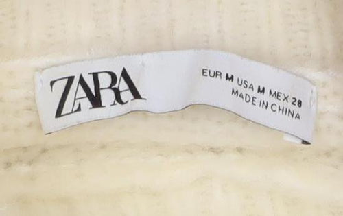 ZARA Women's Ivory Beaded Mock Neck Knit Jumper Size 12