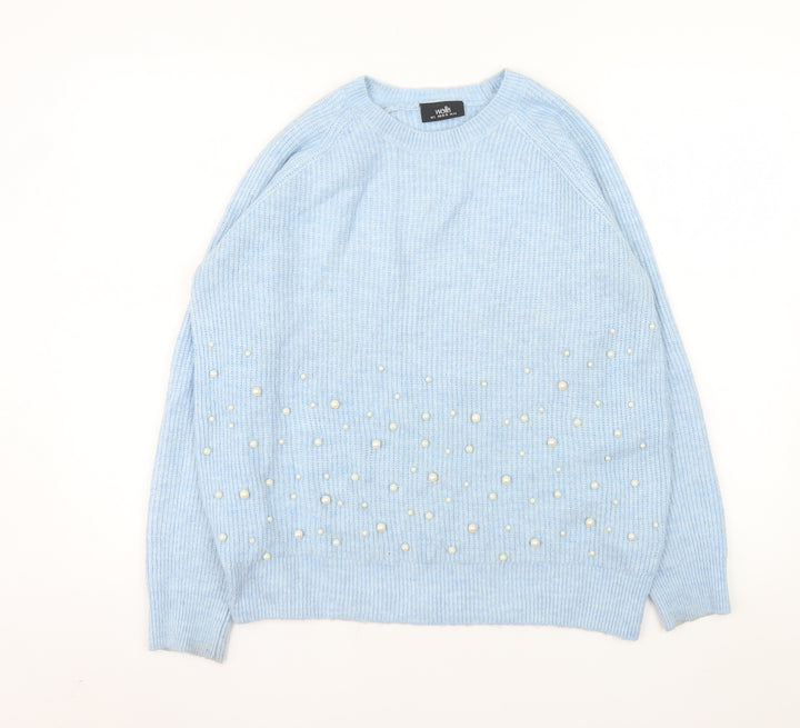 Wallis Women's Blue Beaded Knit Crew Neck Pullover Jumper Size S
