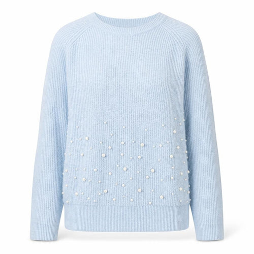 Wallis Women's Blue Beaded Knit Crew Neck Pullover Jumper Size S