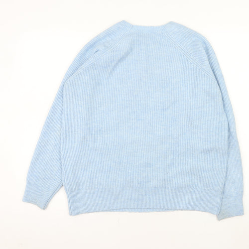 Wallis Women's Blue Beaded Knit Crew Neck Pullover Jumper Size S