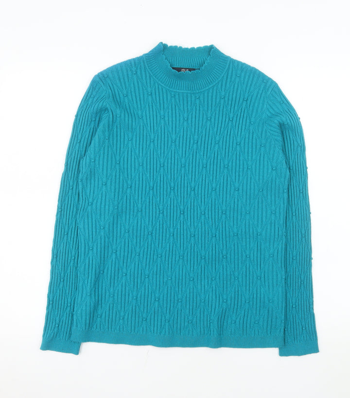 Isle Essentials Women Blue M Cable-Knit Acrylic Pullover Jumper
