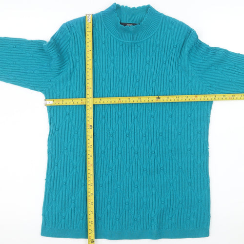 Isle Essentials Women Blue M Cable-Knit Acrylic Pullover Jumper