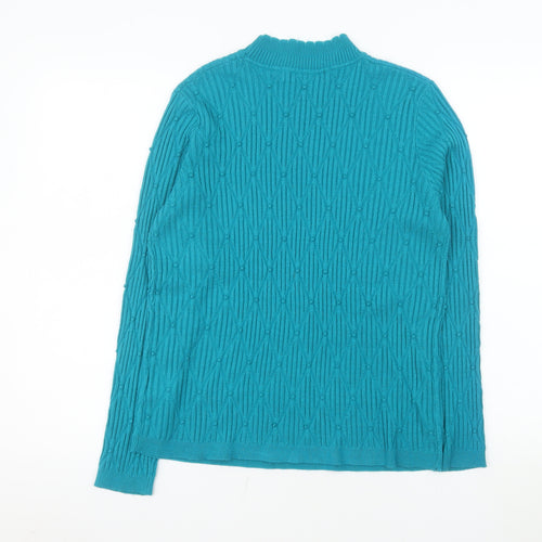 Isle Essentials Women Blue M Cable-Knit Acrylic Pullover Jumper
