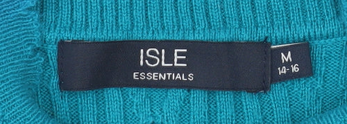 Isle Essentials Women Blue M Cable-Knit Acrylic Pullover Jumper