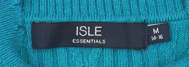 Isle Essentials Women Blue M Cable-Knit Acrylic Pullover Jumper