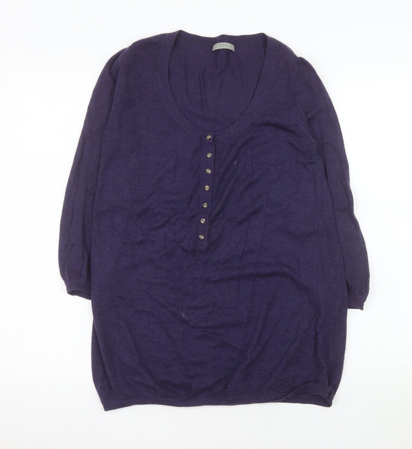 Marks and Spencer Women’s Purple Henley Wool Knit Jumper Size 10