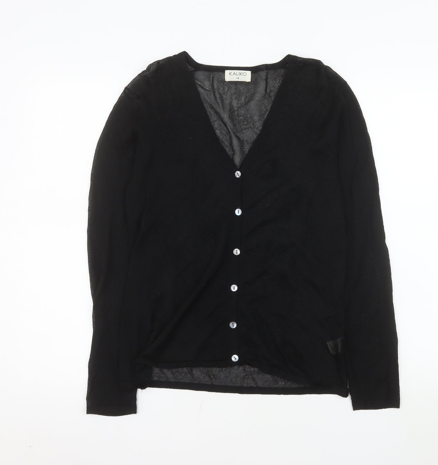 Kaliko Women's Black Long Sleeve V-Neck Button-Up Lightweight Top Size 14