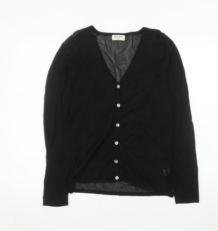 Kaliko Women's Black Long Sleeve V-Neck Button-Up Lightweight Top Size 14