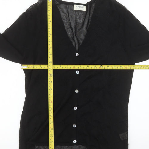 Kaliko Women's Black Long Sleeve V-Neck Button-Up Lightweight Top Size 14