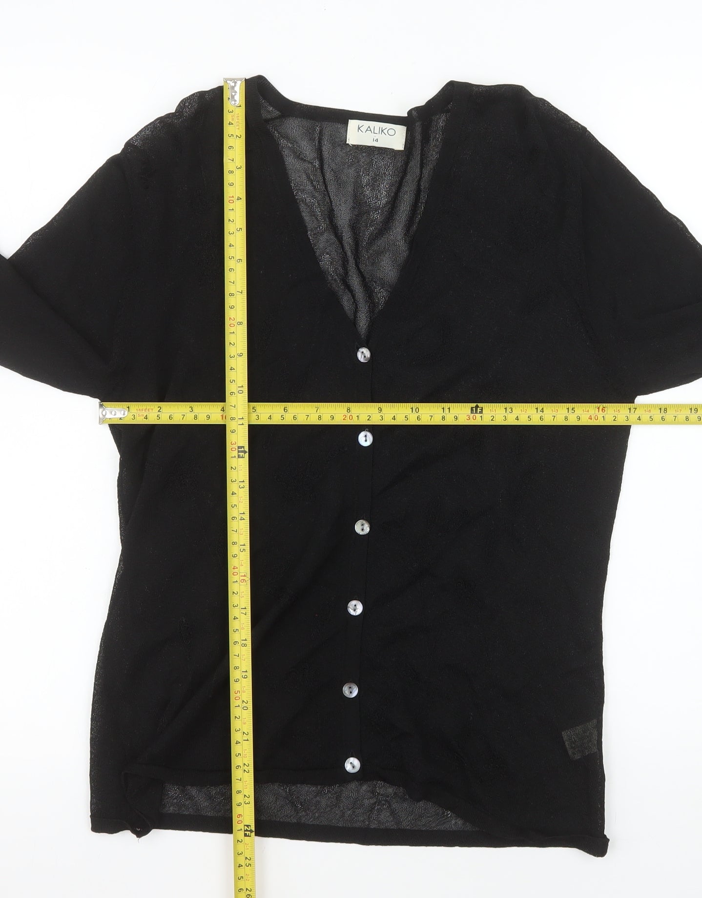 Kaliko Women's Black Long Sleeve V-Neck Button-Up Lightweight Top Size 14