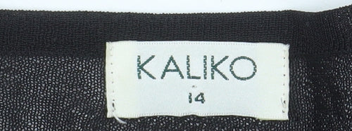 Kaliko Women's Black Long Sleeve V-Neck Button-Up Lightweight Top Size 14