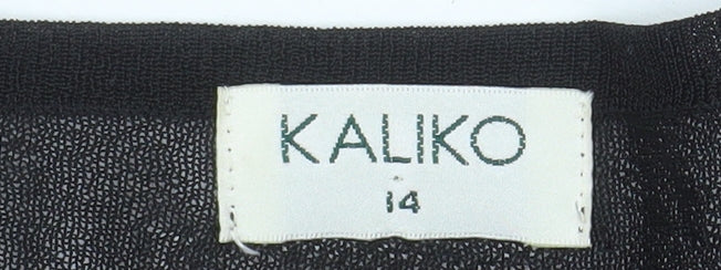 Kaliko Women's Black Long Sleeve V-Neck Button-Up Lightweight Top Size 14