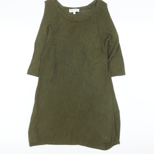 Warehouse Women's Green Ribbed Viscose Tunic Blouse Size 10