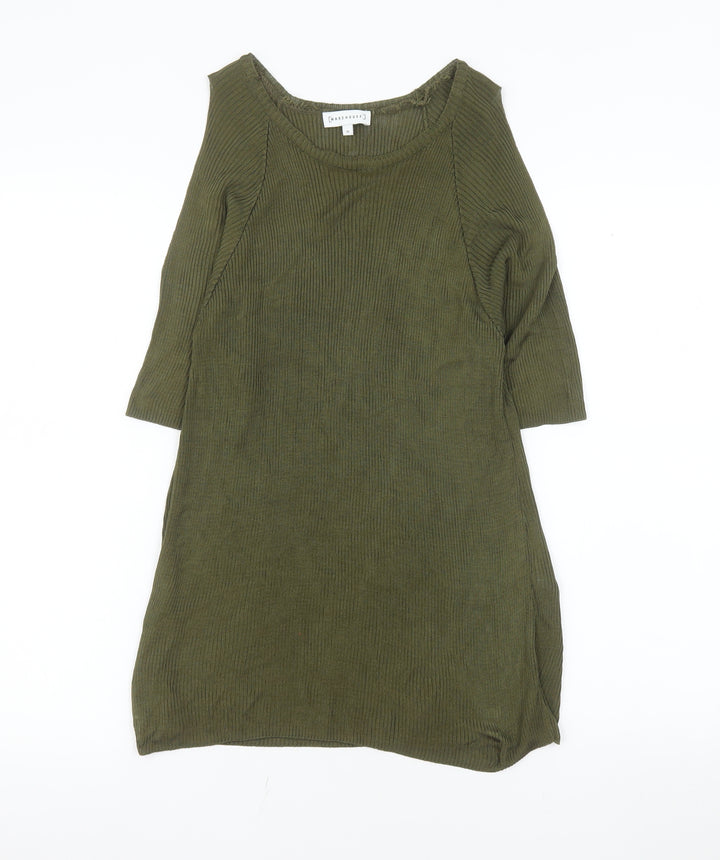 Warehouse Women's Green Ribbed Viscose Tunic Blouse Size 10