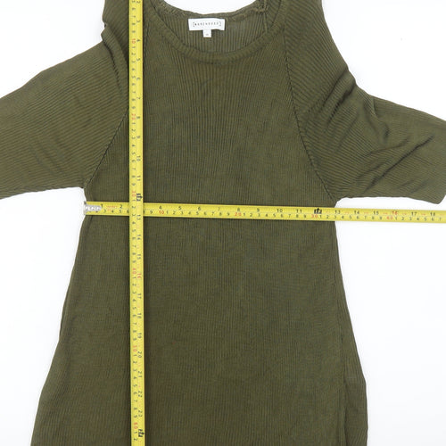 Warehouse Women's Green Ribbed Viscose Tunic Blouse Size 10