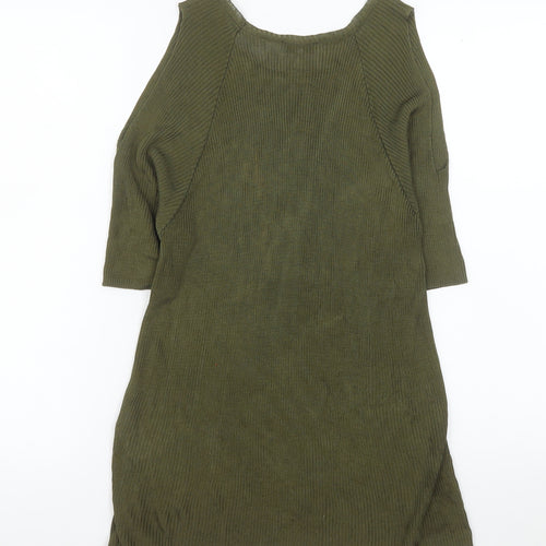 Warehouse Women's Green Ribbed Viscose Tunic Blouse Size 10