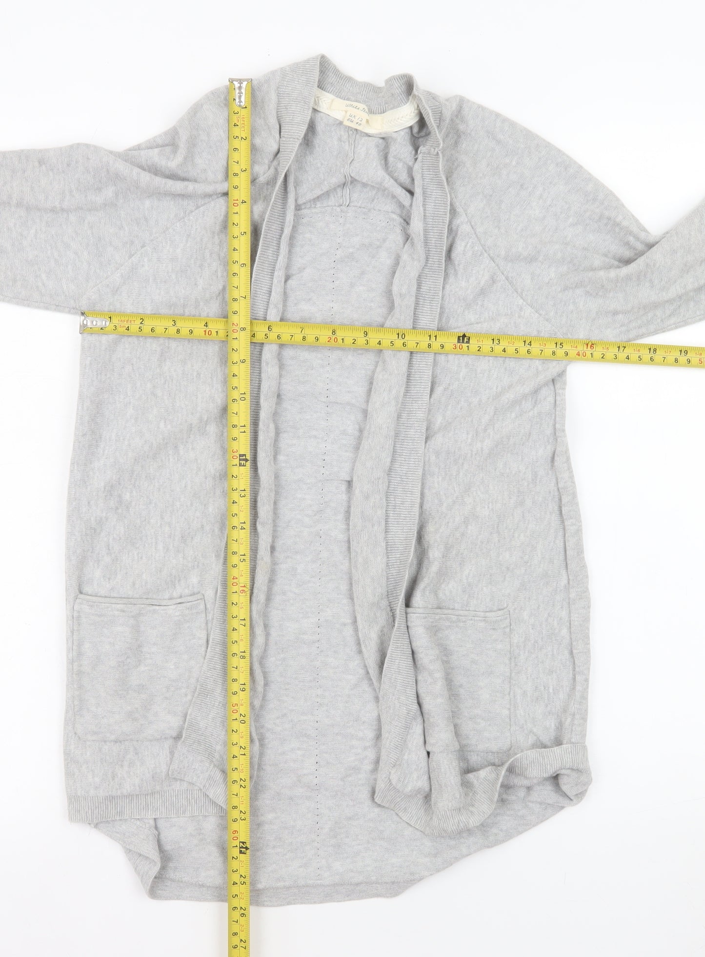 White Stuff Women's Grey Size 12 Cotton Open Cardigan