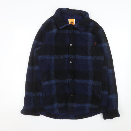 Timberland Men's Blue Check Wool Blend Mid-Length Jacket M