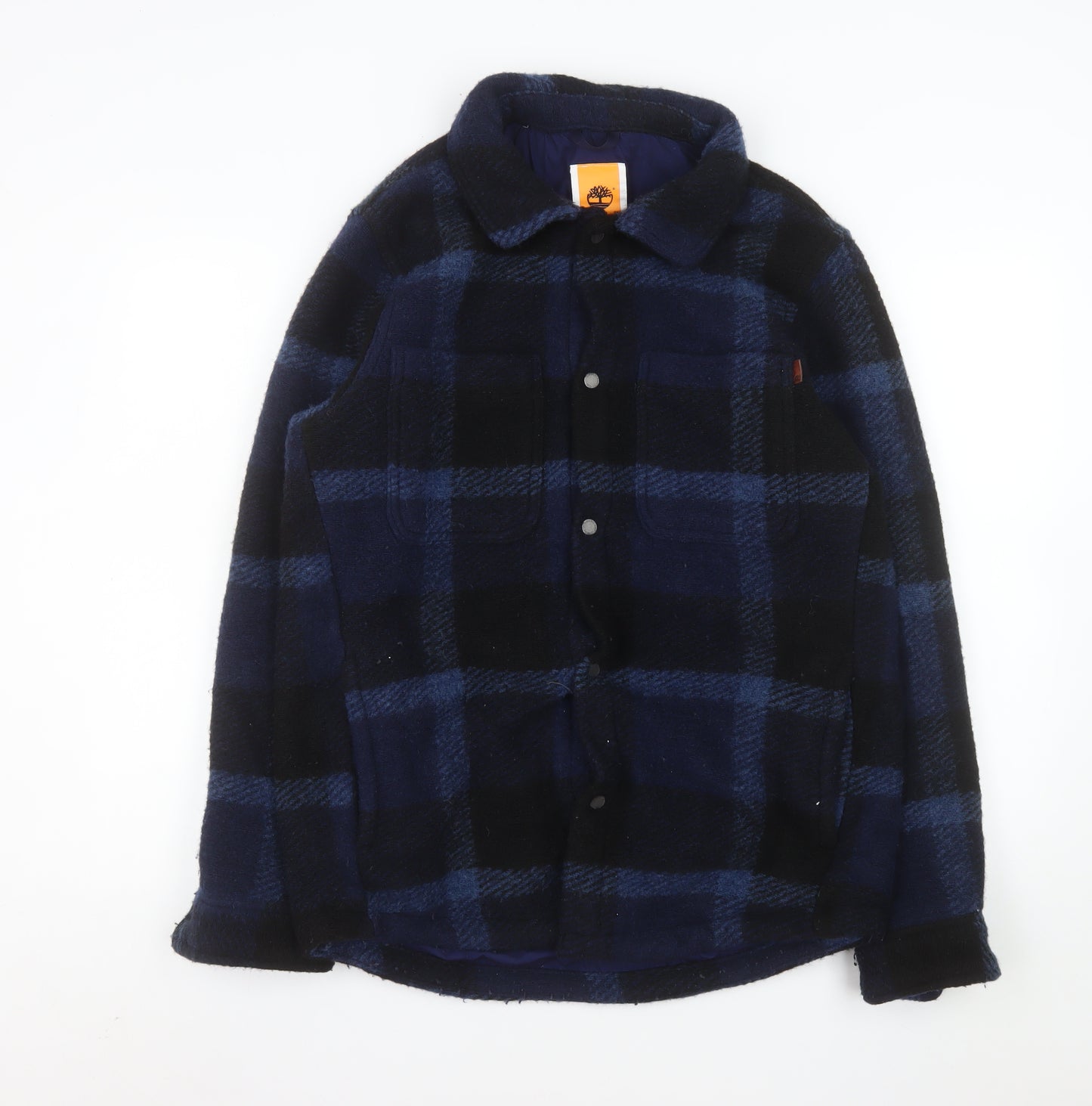 Timberland Men's Blue Check Wool Blend Mid-Length Jacket M