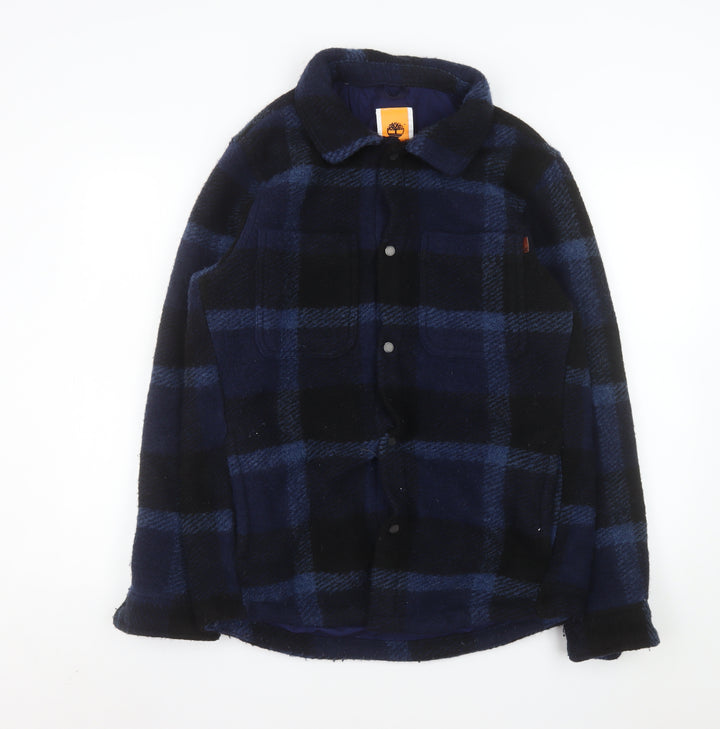 Timberland Men's Blue Check Wool Blend Mid-Length Jacket M