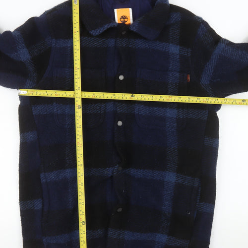 Timberland Men's Blue Check Wool Blend Mid-Length Jacket M