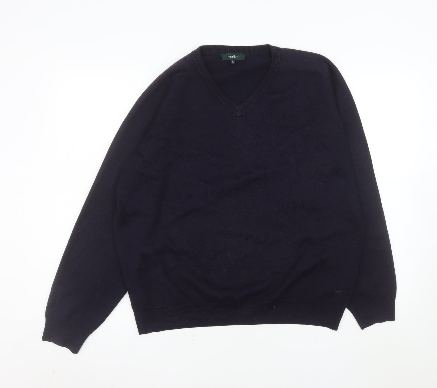 Wolsey Men's Blue Merino Wool Blend V-Neck Jumper L