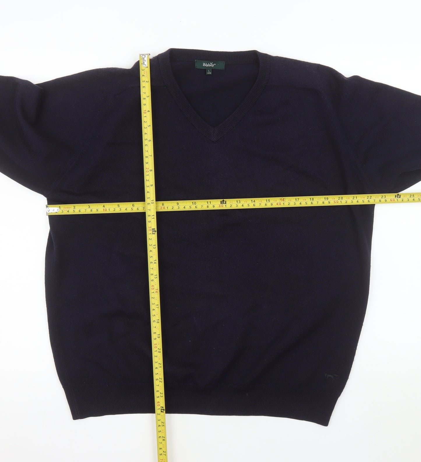 Wolsey Men's Blue Merino Wool Blend V-Neck Jumper L