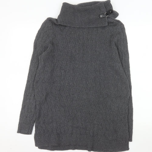 Charter Club Women Grey XL Roll Neck Cable-Knit Tunic Jumper