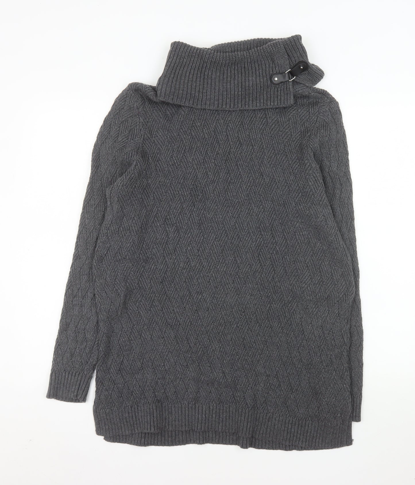 Charter Club Women Grey XL Roll Neck Cable-Knit Tunic Jumper