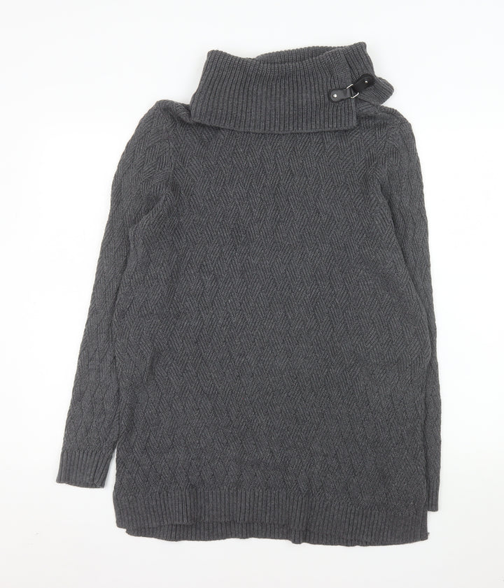 Charter Club Women Grey XL Roll Neck Cable-Knit Tunic Jumper