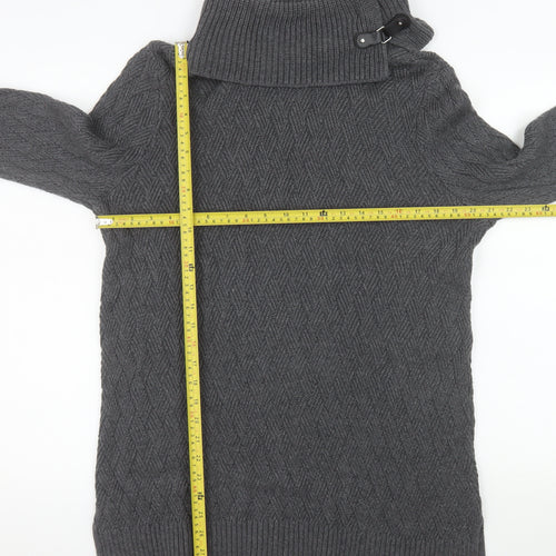 Charter Club Women Grey XL Roll Neck Cable-Knit Tunic Jumper