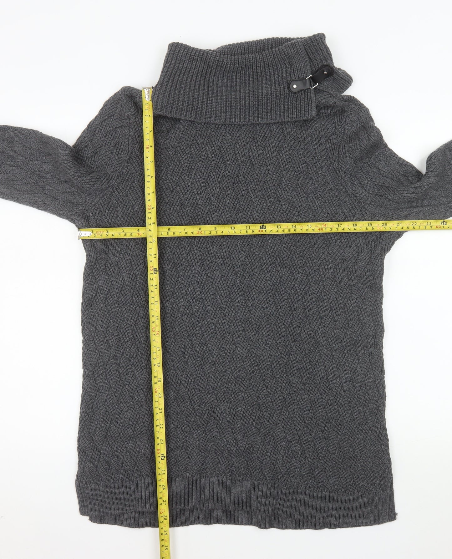 Charter Club Women Grey XL Roll Neck Cable-Knit Tunic Jumper