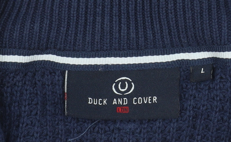 Duck and Cover Men's Blue Cotton 1/2 Zip Knit Sweatshirt Size L