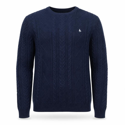 Jack Wills Men's Blue Cable-Knit Cotton Crew Neck Jumper Size M