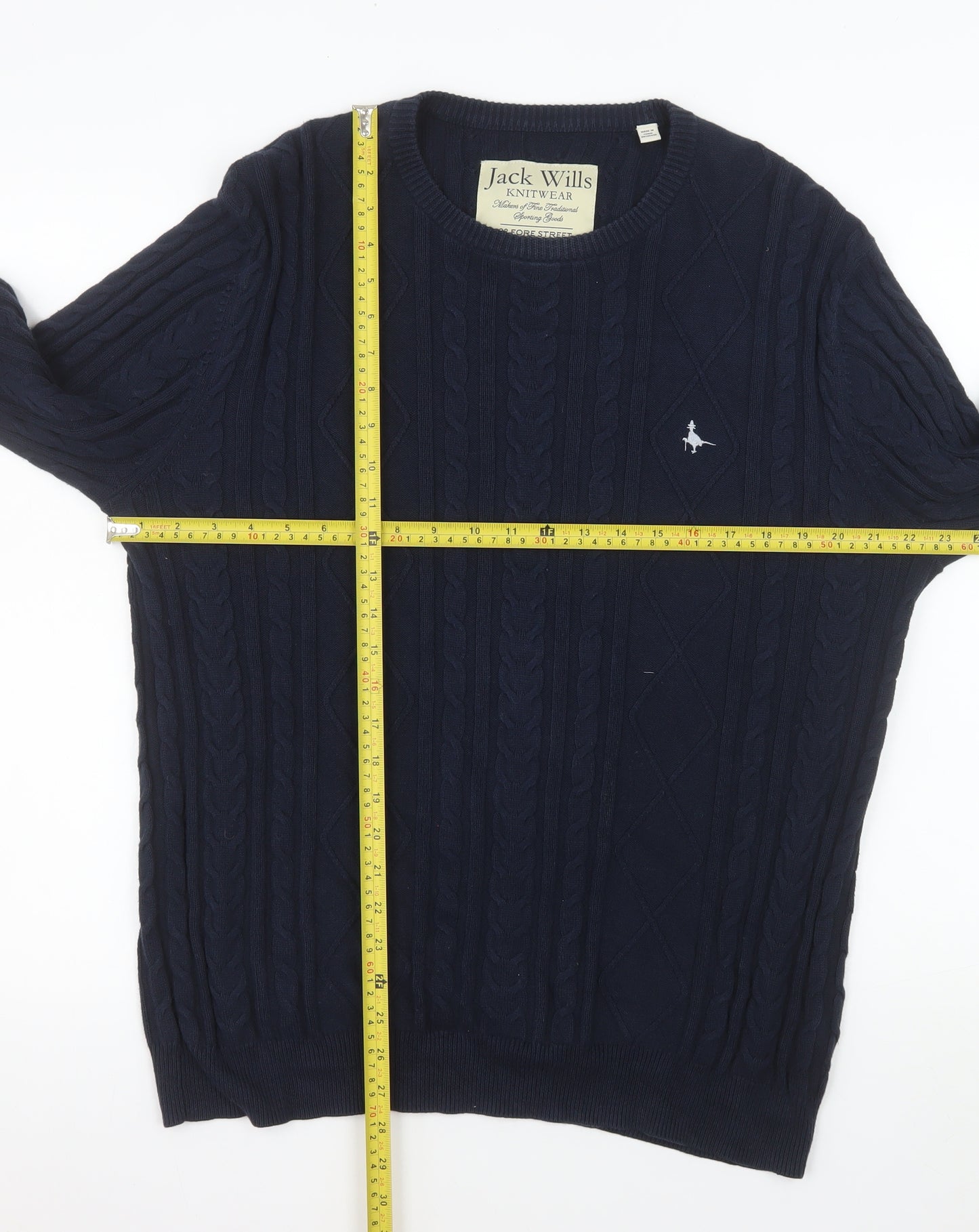 Jack Wills Men's Blue Cable-Knit Cotton Crew Neck Jumper Size M