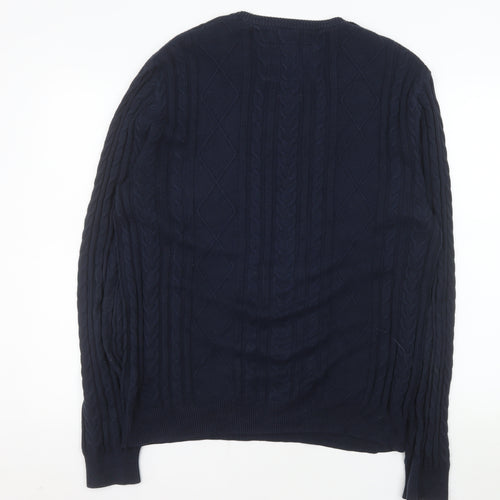 Jack Wills Men's Blue Cable-Knit Cotton Crew Neck Jumper Size M