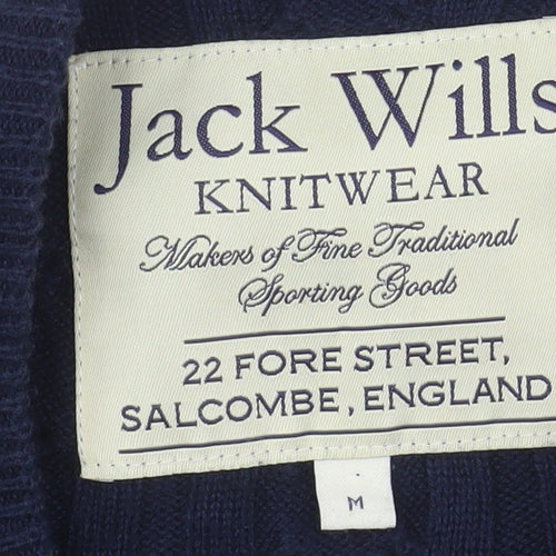 Jack Wills Men's Blue Cable-Knit Cotton Crew Neck Jumper Size M