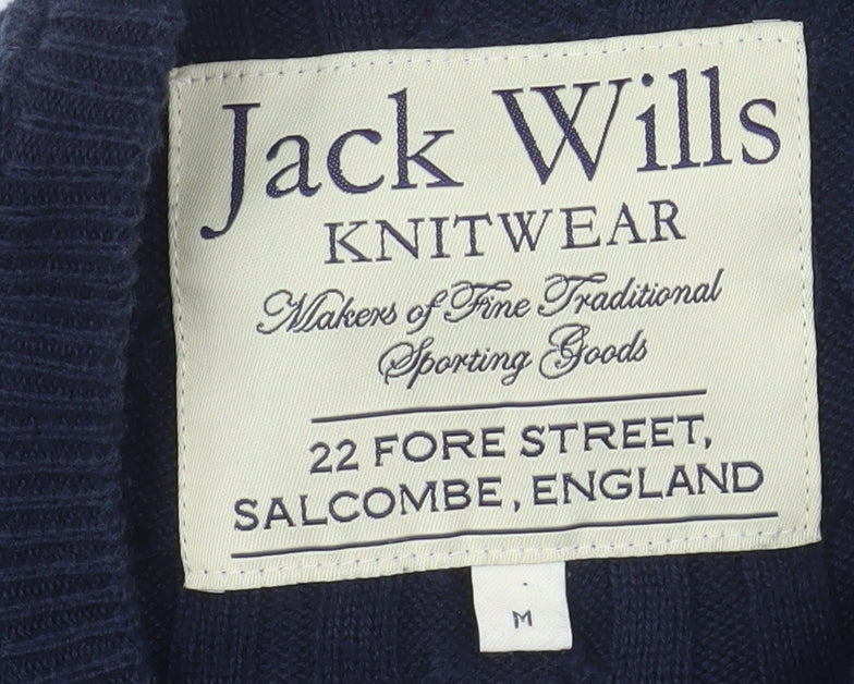 Jack Wills Men's Blue Cable-Knit Cotton Crew Neck Jumper Size M