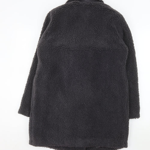 New Look Women's Black Teddy Coat Size 8 Double Breasted Mid-Length