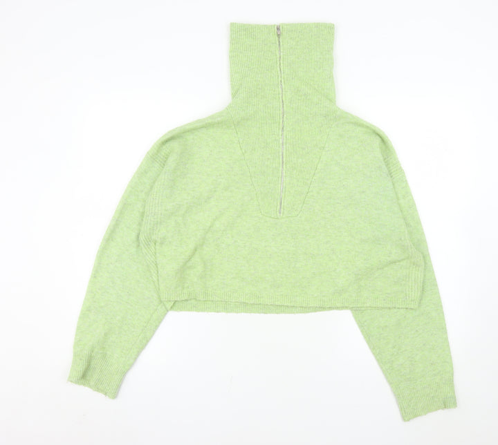 Topshop Womens Green High Neck 1/4 Zip Pullover Sweatshirt Size S