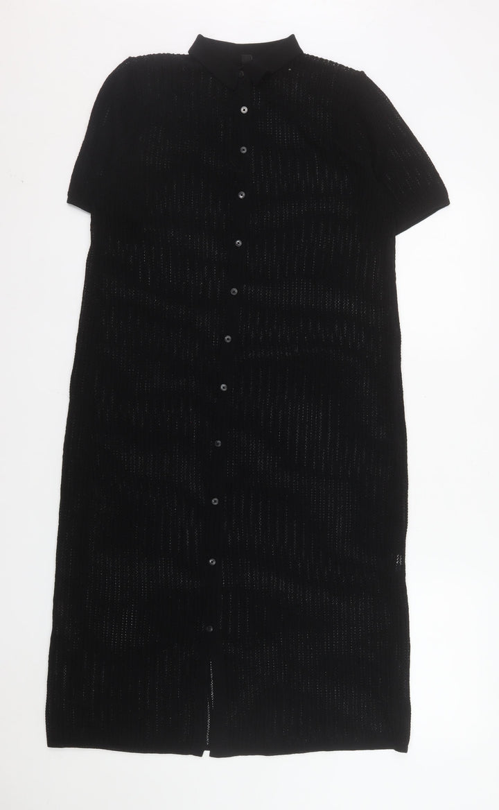 Uniqlo Women's Black Collared Knit Shirt Dress S
