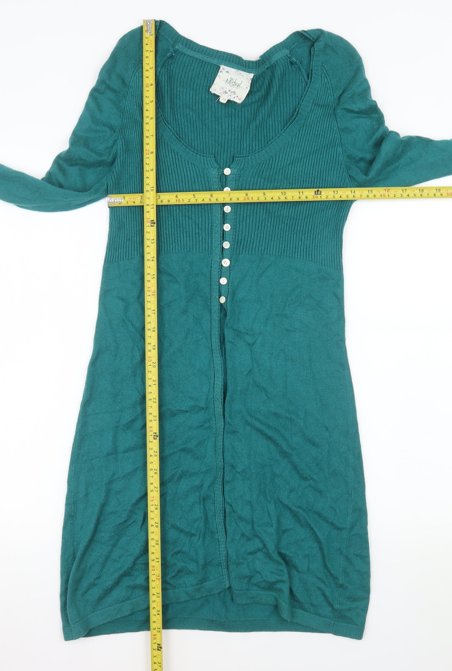 Mistral Women’s Green Knit Button Sweater Dress Size 10