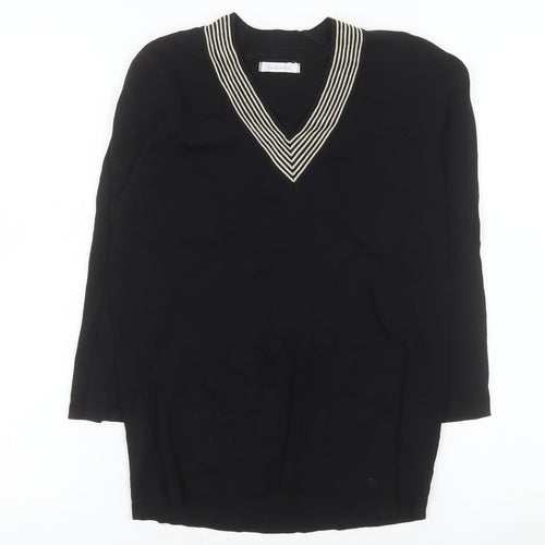 Berkertex Womens Black V-Neck Long Sleeve Knit Jumper Size 14