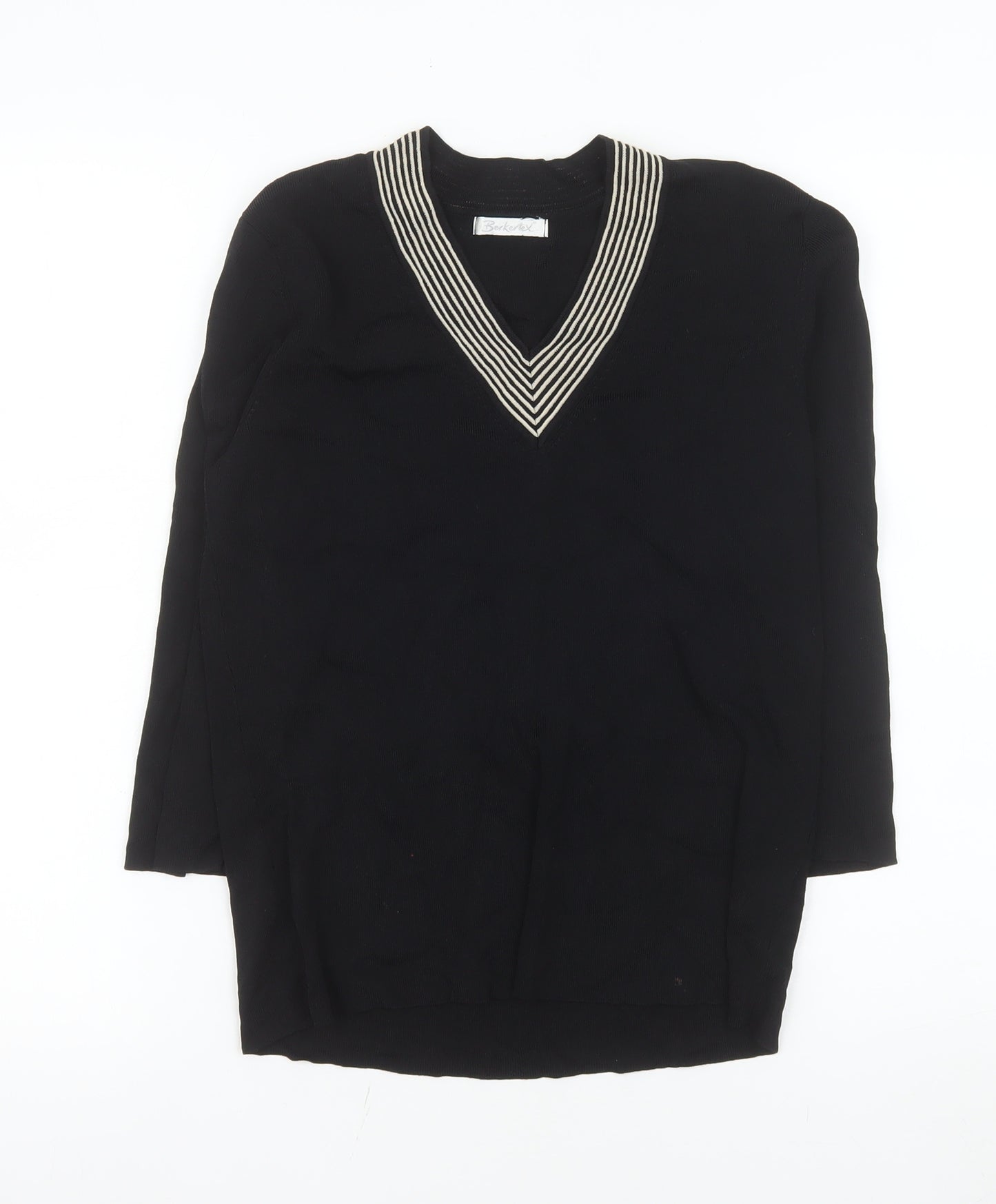 Berkertex Womens Black V-Neck Long Sleeve Knit Jumper Size 14
