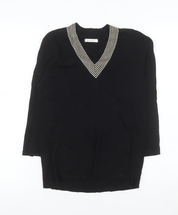 Berkertex Womens Black V-Neck Long Sleeve Knit Jumper Size 14