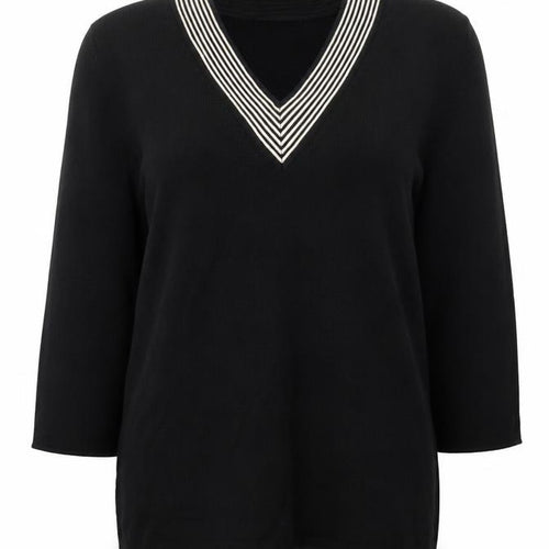 Berkertex Womens Black V-Neck Long Sleeve Knit Jumper Size 14