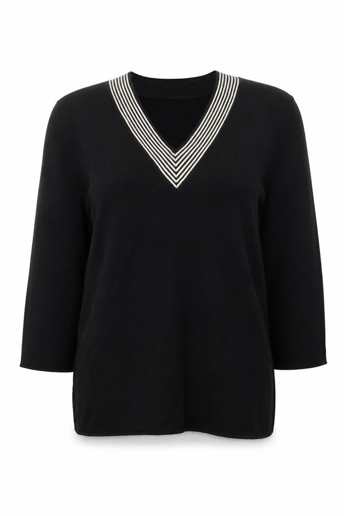 Berkertex Womens Black V-Neck Long Sleeve Knit Jumper Size 14