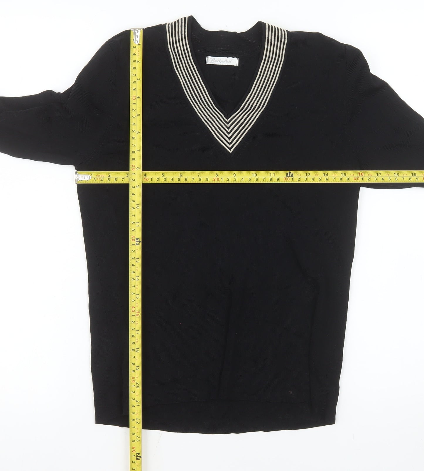 Berkertex Womens Black V-Neck Long Sleeve Knit Jumper Size 14